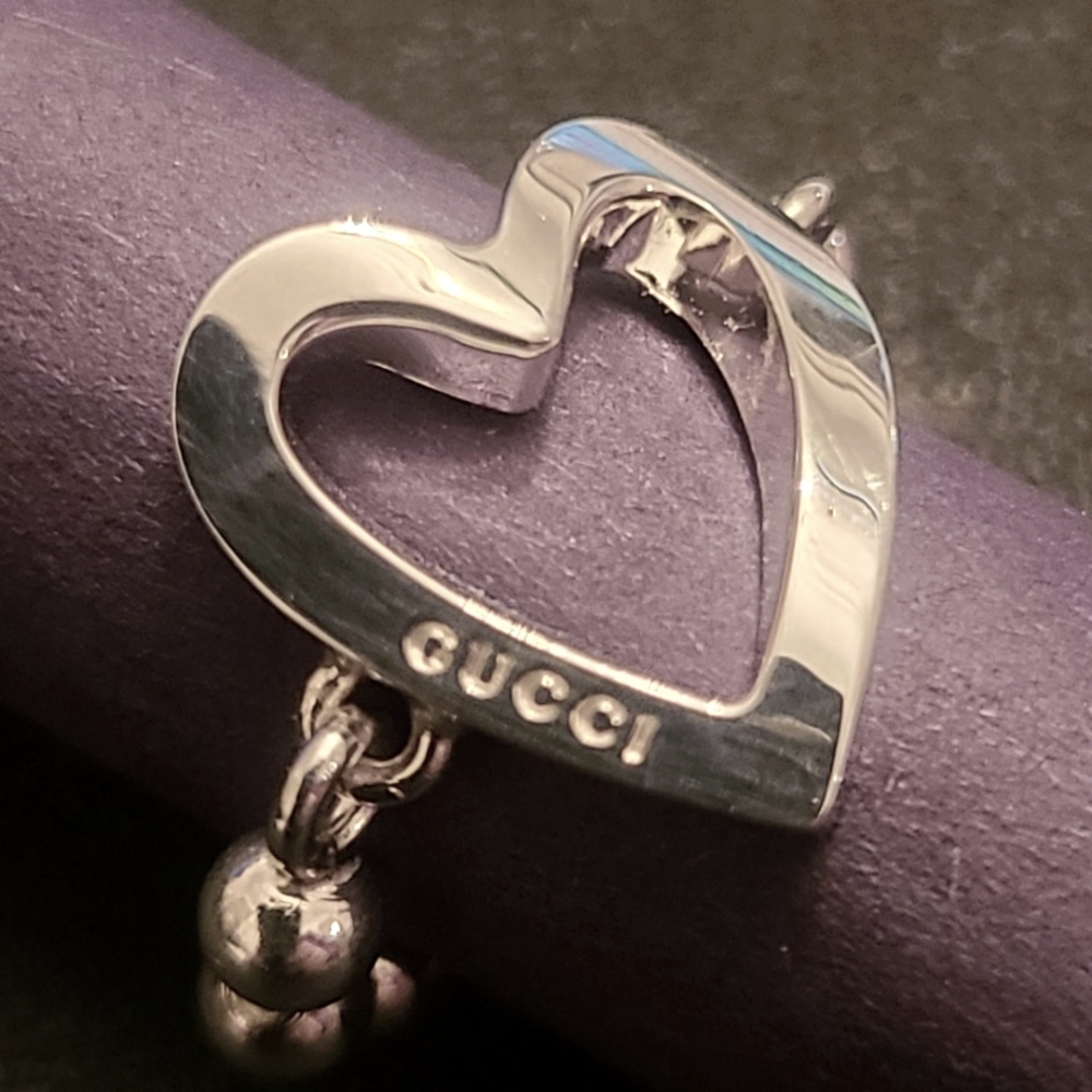 Gucci Logo Sterling Silver Open Heart Ring BRAND NEW WITH ALL PACKAGING INCLUDED
